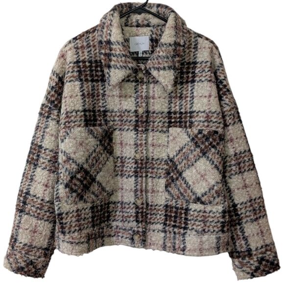 Greylin Anthropologie Fuzzy Plaid Cropped Shacket Jacket Women's M - Brown Multi - Picture 7 of 15